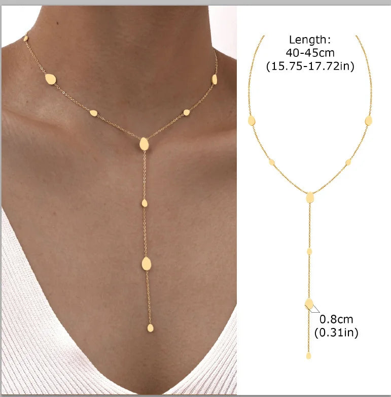 Stainless Steel Lariat Necklace Gold Plated
