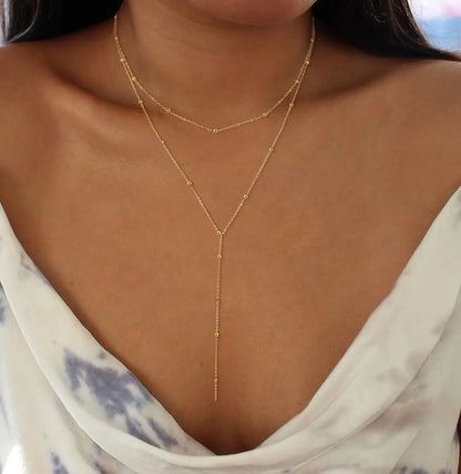 Stainless Steel Lariat Necklace Gold Plated