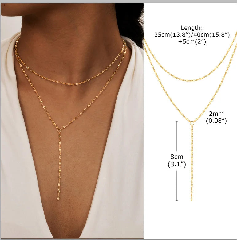 Stainless Steel Lariat Necklace Gold Plated