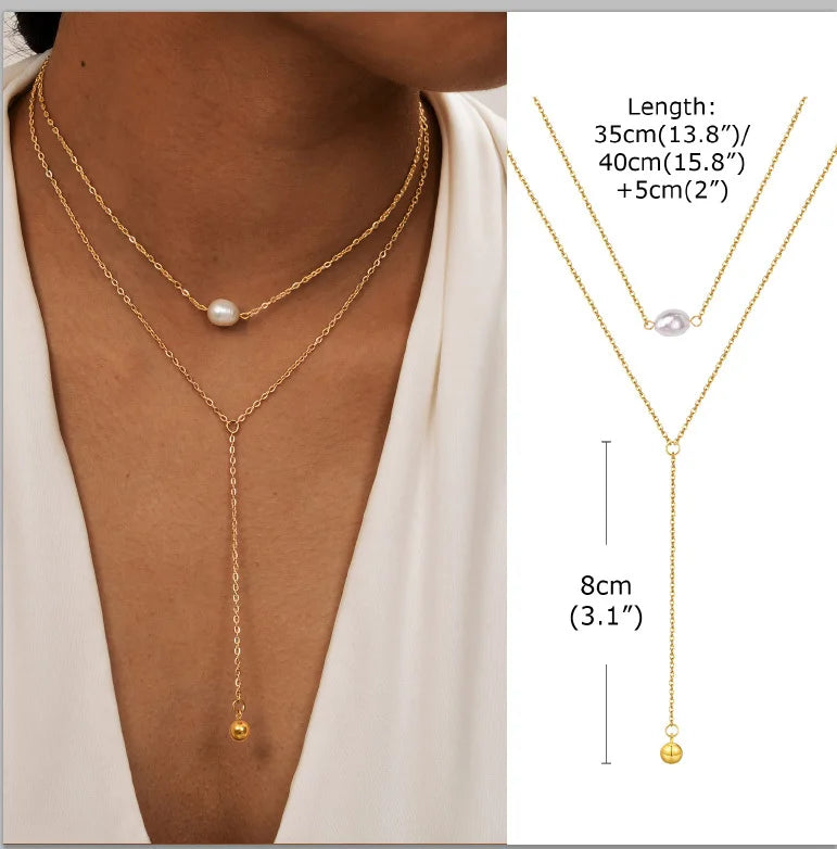 Stainless Steel Lariat Necklace Gold Plated