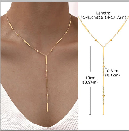 Stainless Steel Lariat Necklace Gold Plated