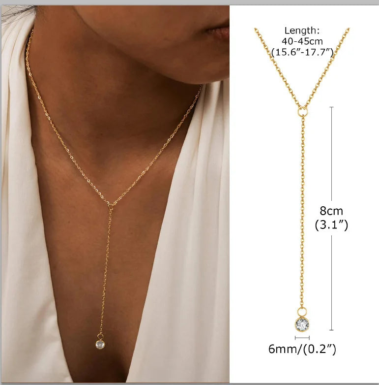 Stainless Steel Lariat Necklace Gold Plated