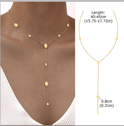Stainless Steel Lariat Necklace Gold Plated
