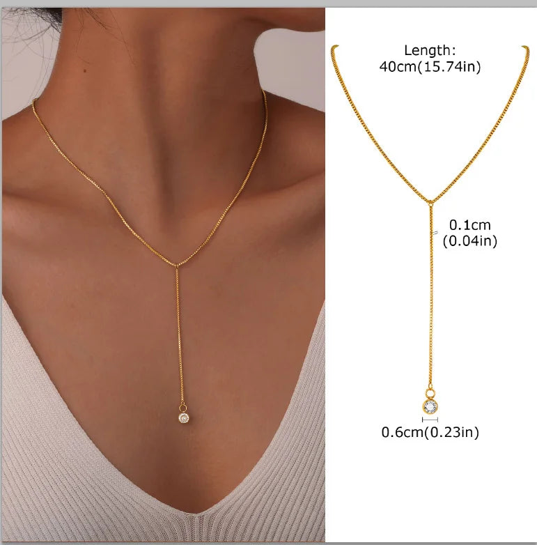 Stainless Steel Lariat Necklace Gold Plated