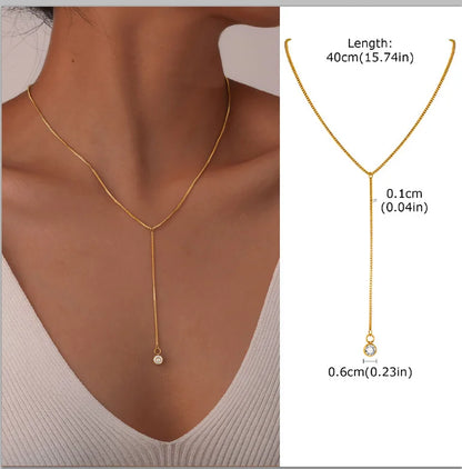 Stainless Steel Lariat Necklace Gold Plated