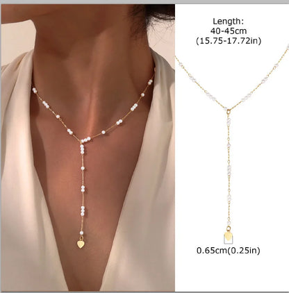 Stainless Steel Lariat Necklace Gold Plated