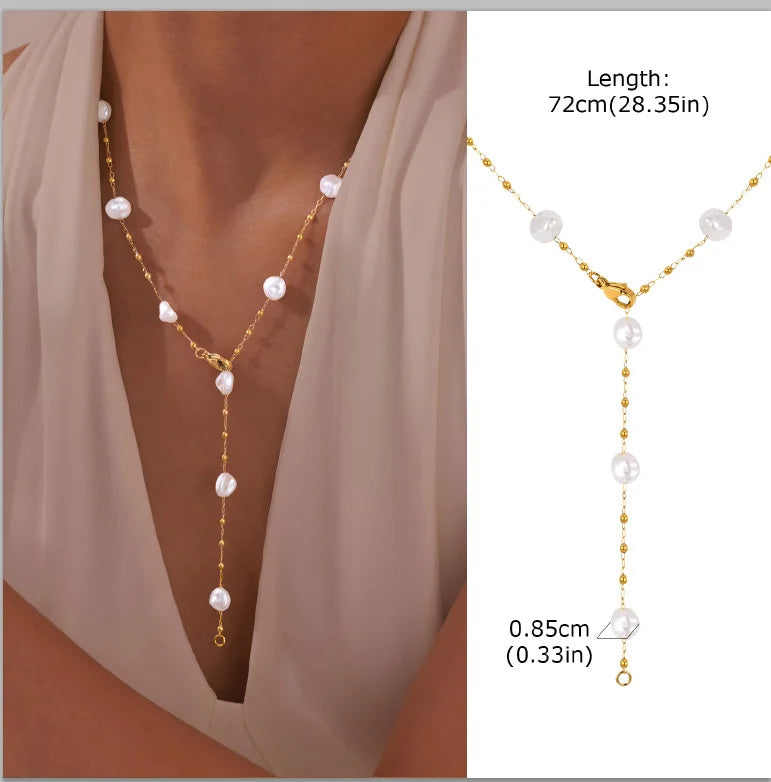 Stainless Steel Lariat Necklace Gold Plated