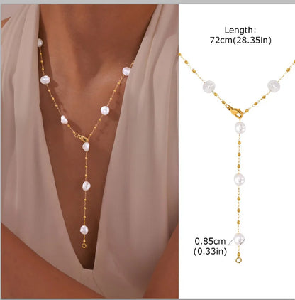Stainless Steel Lariat Necklace Gold Plated