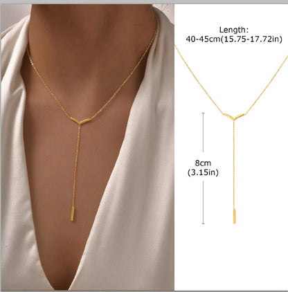 Stainless Steel Lariat Necklace Gold Plated