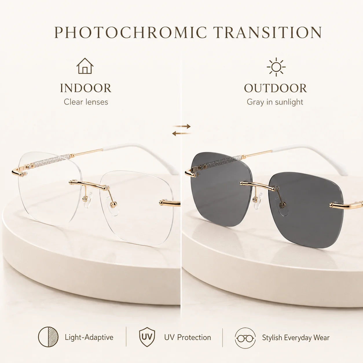 Rimless Photochromic Glasses