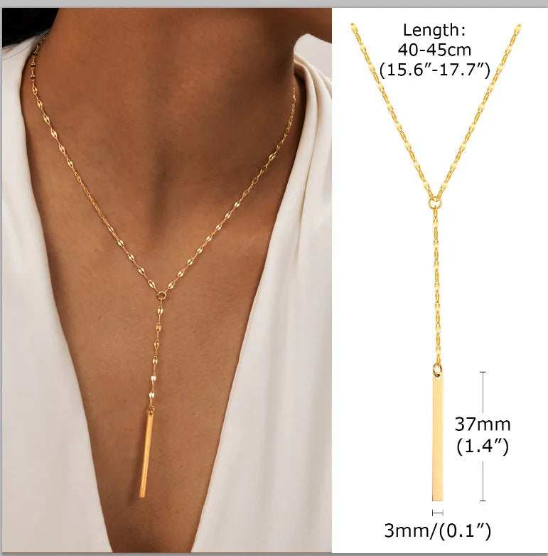 Stainless Steel Lariat Necklace Gold Plated
