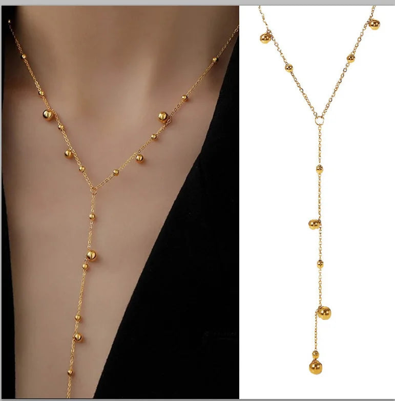 Stainless Steel Lariat Necklace Gold Plated