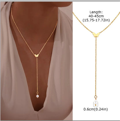 Stainless Steel Lariat Necklace Gold Plated