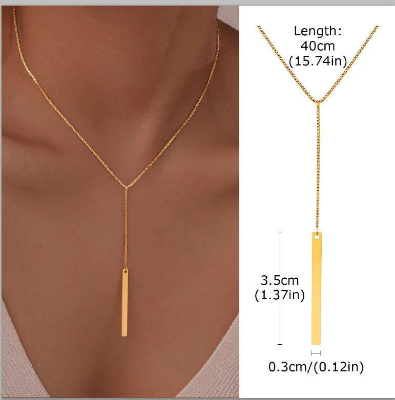 Stainless Steel Lariat Necklace Gold Plated