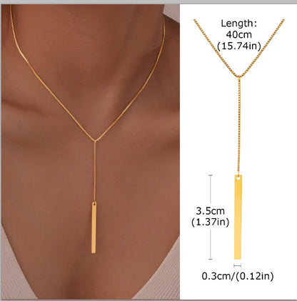 Stainless Steel Lariat Necklace Gold Plated