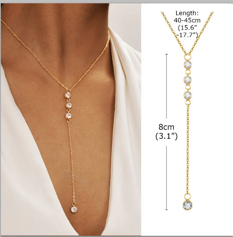 Stainless Steel Lariat Necklace Gold Plated