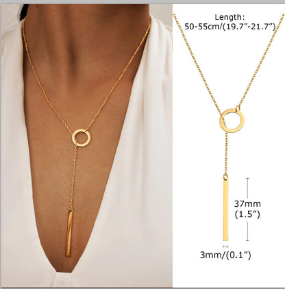 Stainless Steel Lariat Necklace Gold Plated