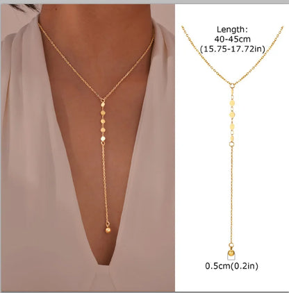Stainless Steel Lariat Necklace Gold Plated