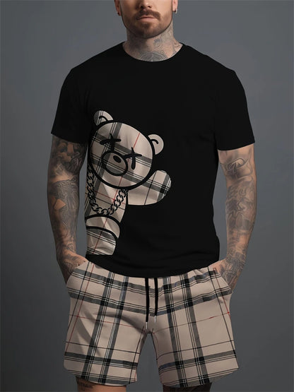 Men's Round Neck Short Sleeve Shorts Suit