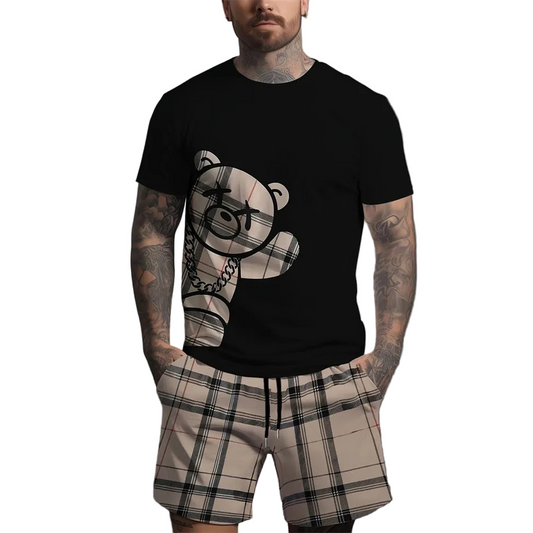 Men's Round Neck Short Sleeve Shorts Suit