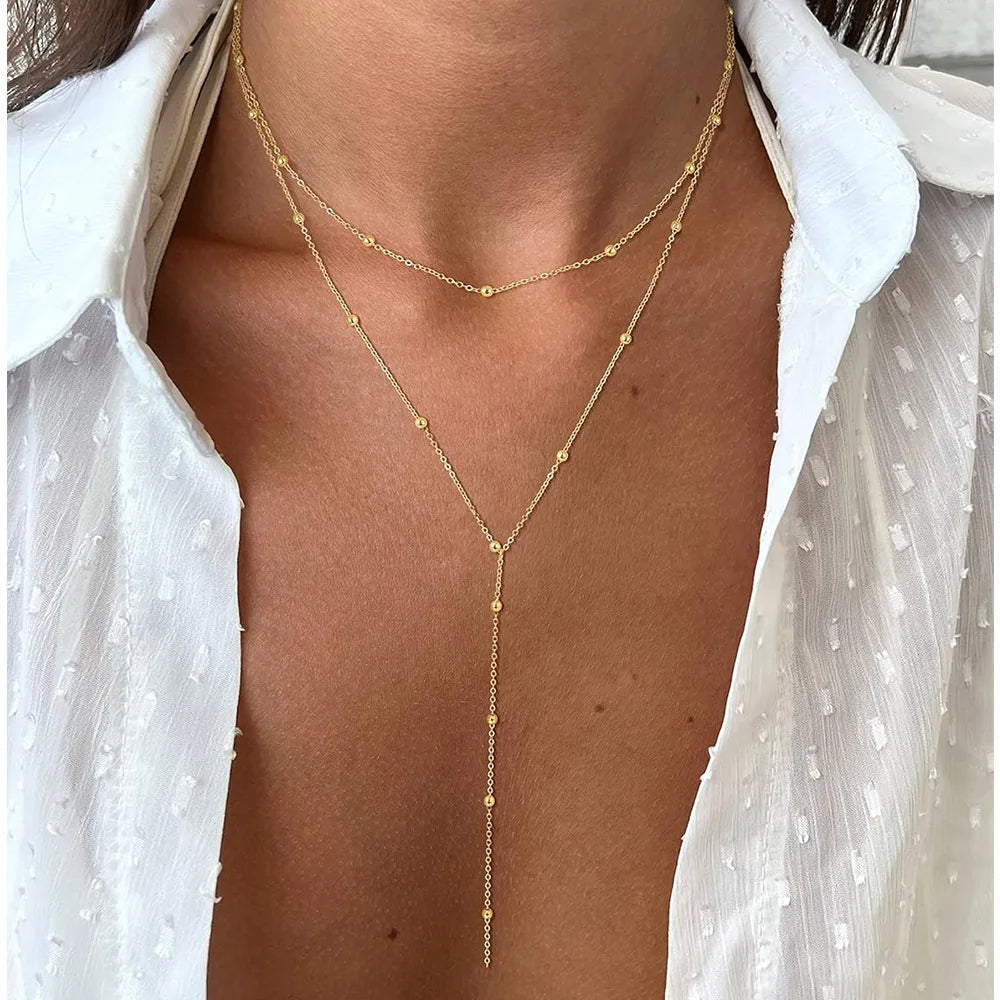 Stainless Steel Lariat Necklace Gold Plated