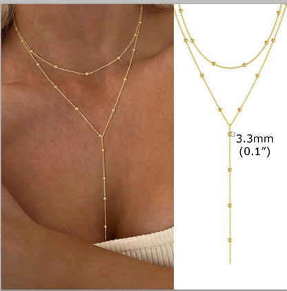 Stainless Steel Lariat Necklace Gold Plated