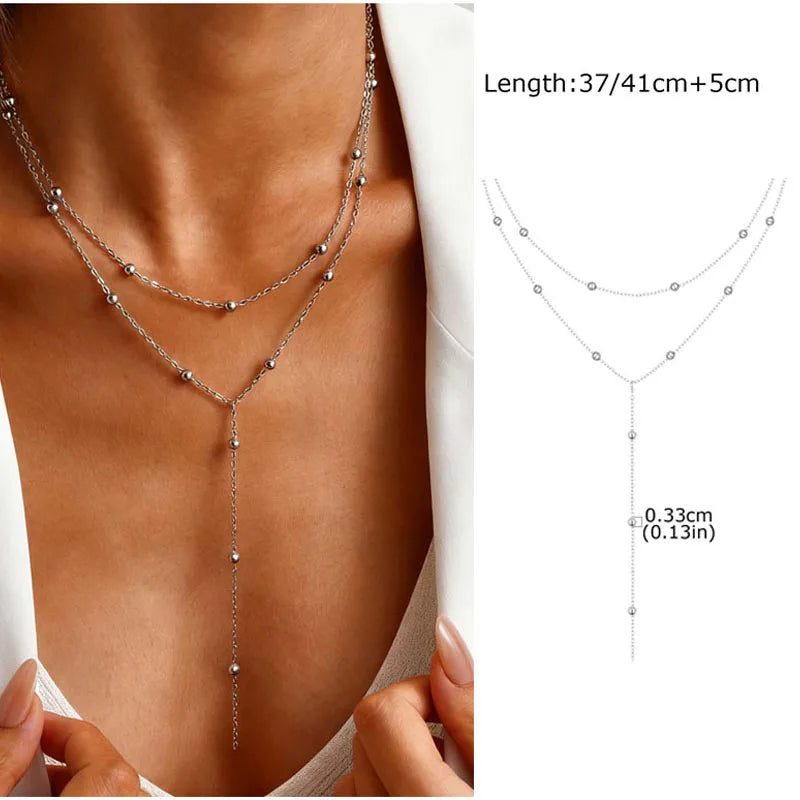 Stainless Steel Lariat Necklace Gold Plated