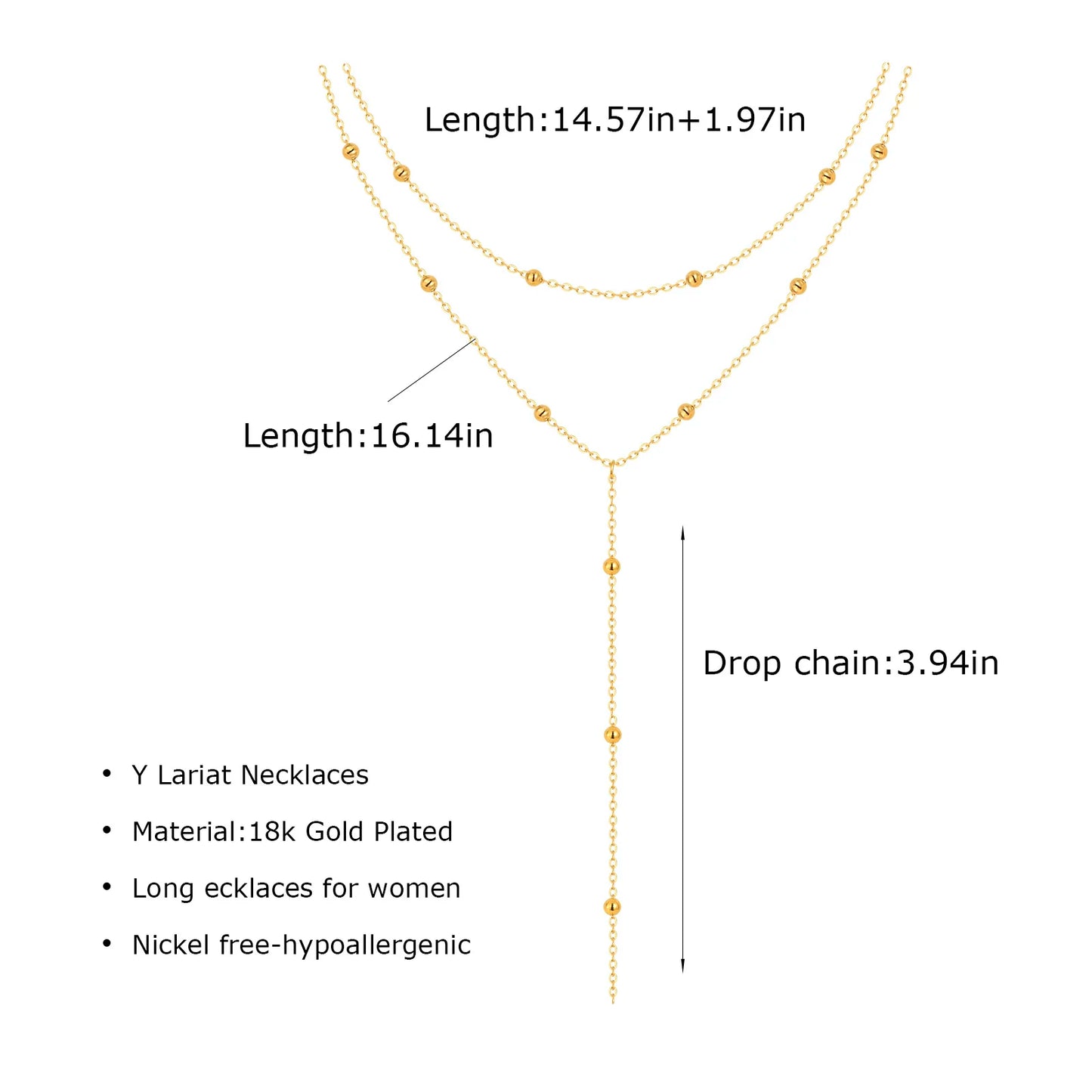 Stainless Steel Lariat Necklace Gold Plated