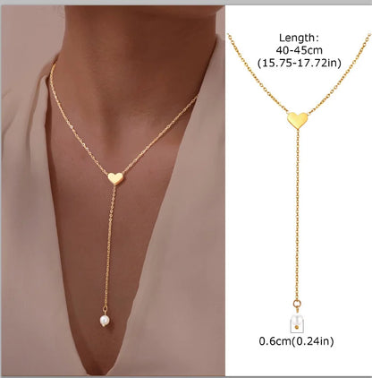 Stainless Steel Lariat Necklace Gold Plated
